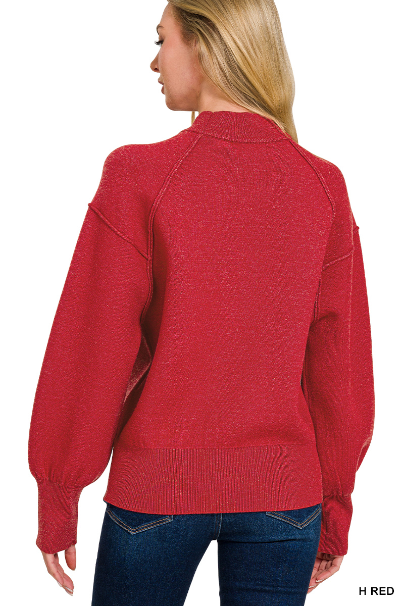 Viscose Mock Neck Exposed Seam Sweater