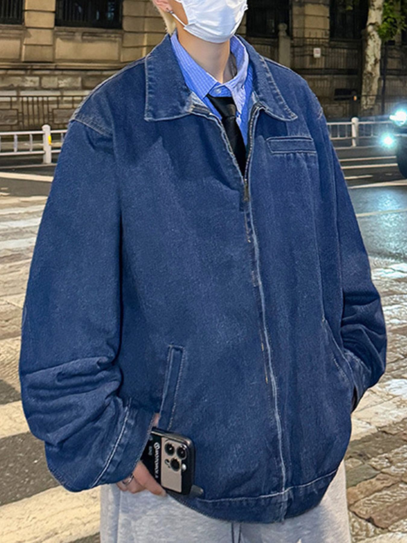 Men's Full Size Zip Up Long Sleeve Denim Jacket Plus Size