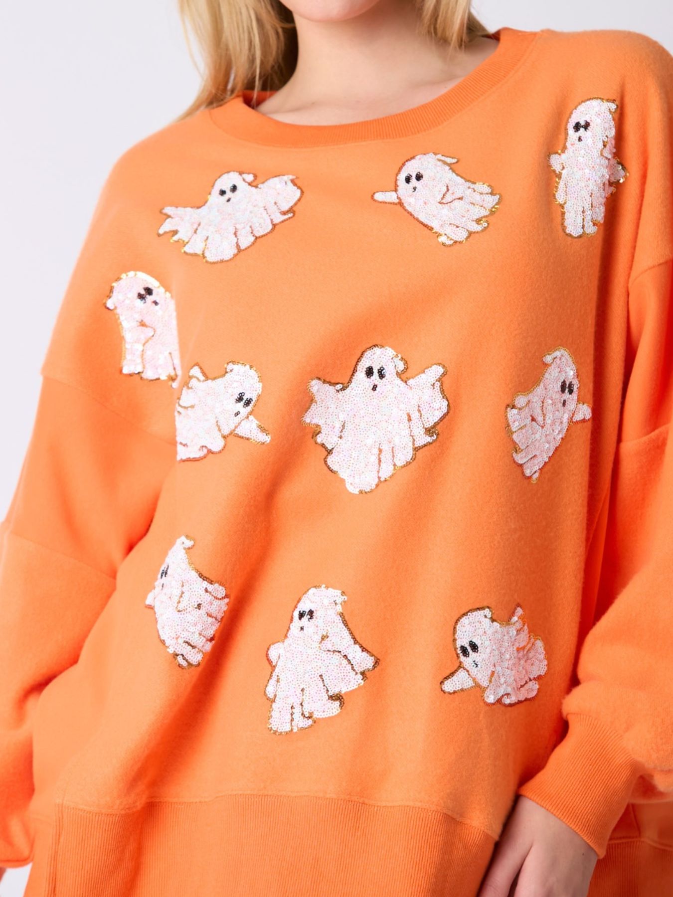 Halloween Sequin Ghost Oversized Sweatshirt