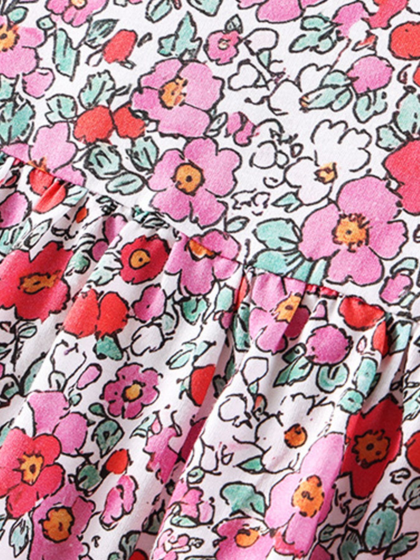 Children's Floral Print Short Sleeve A-Line Dress 5