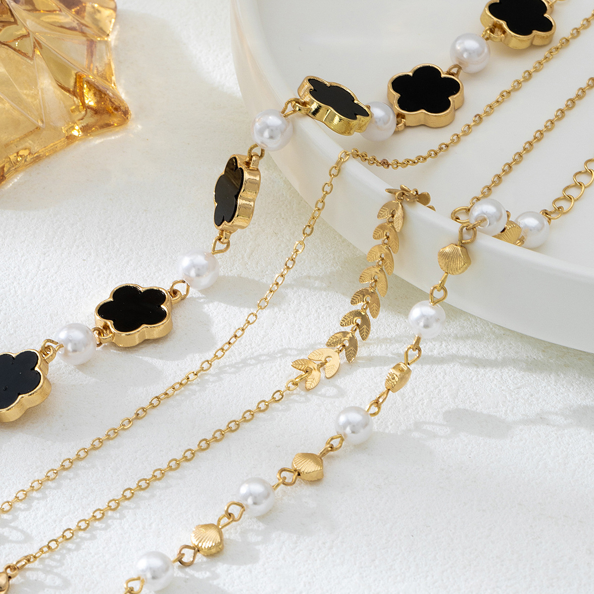 4-Piece 18K Gold-Plated Alloy Resin Bracelet