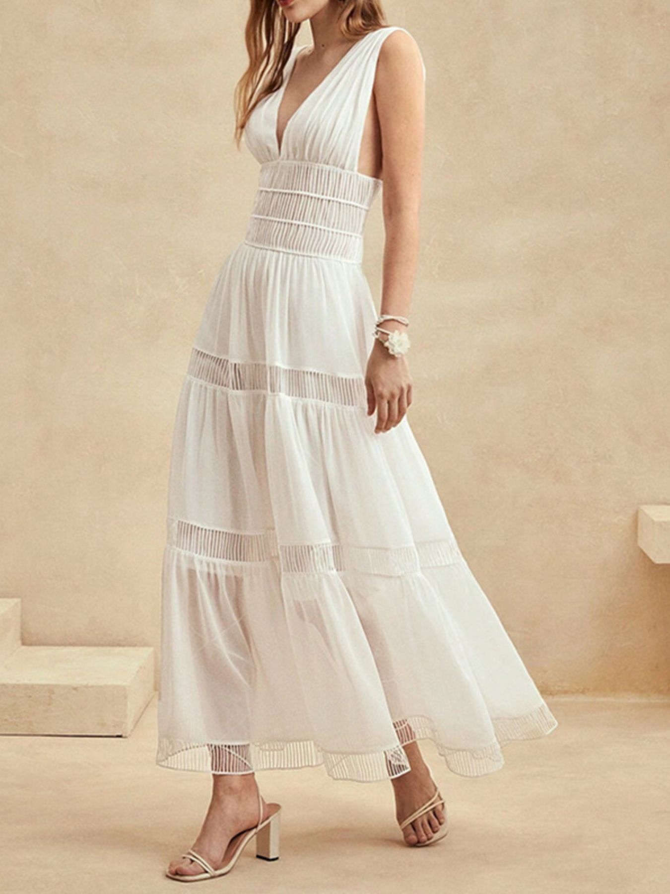 Tiered V-Neck Sleeveless Maxi Dress