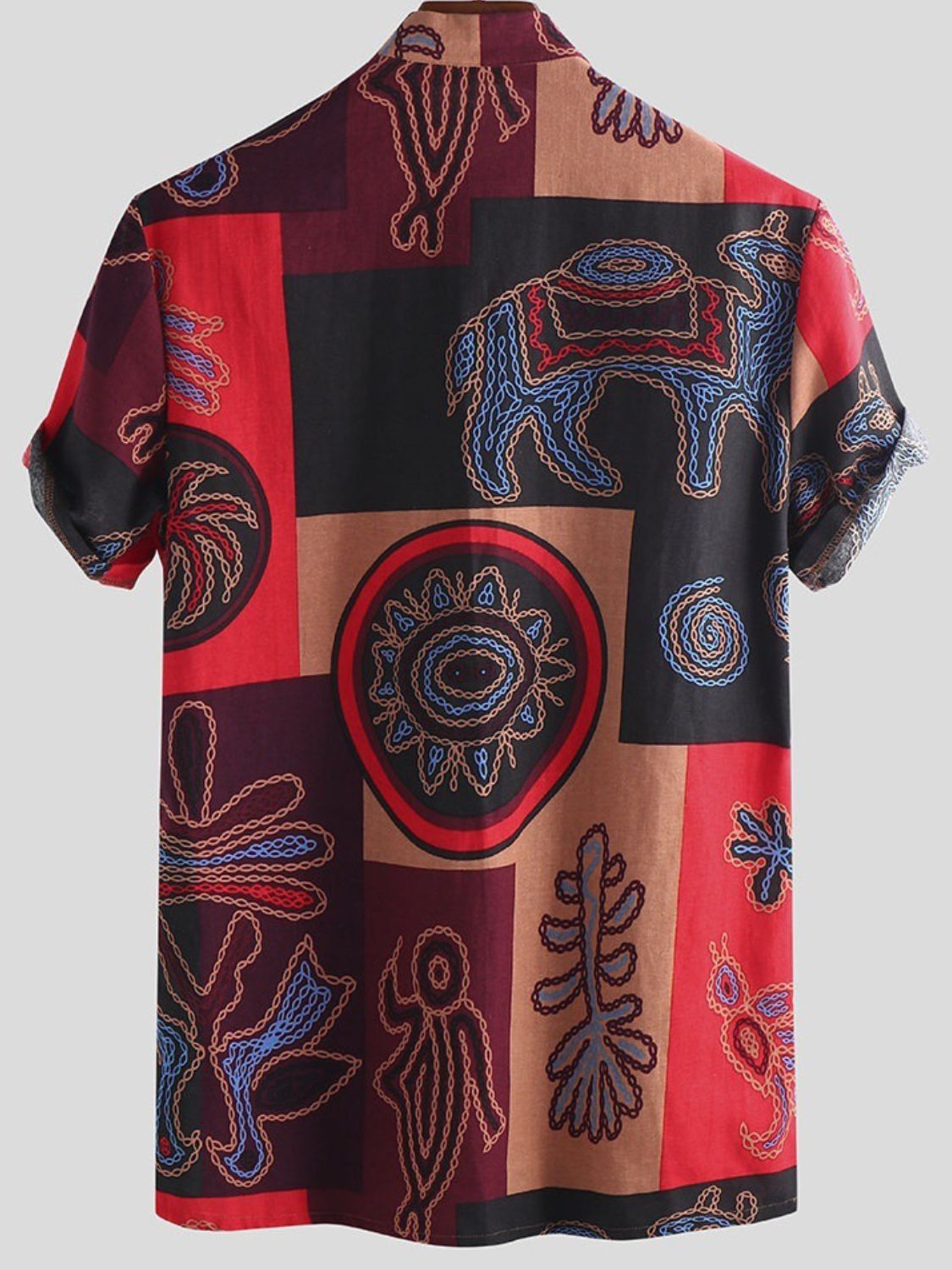 Men's Full Size Ethnic Print Short Sleeve Shirt Plus Size