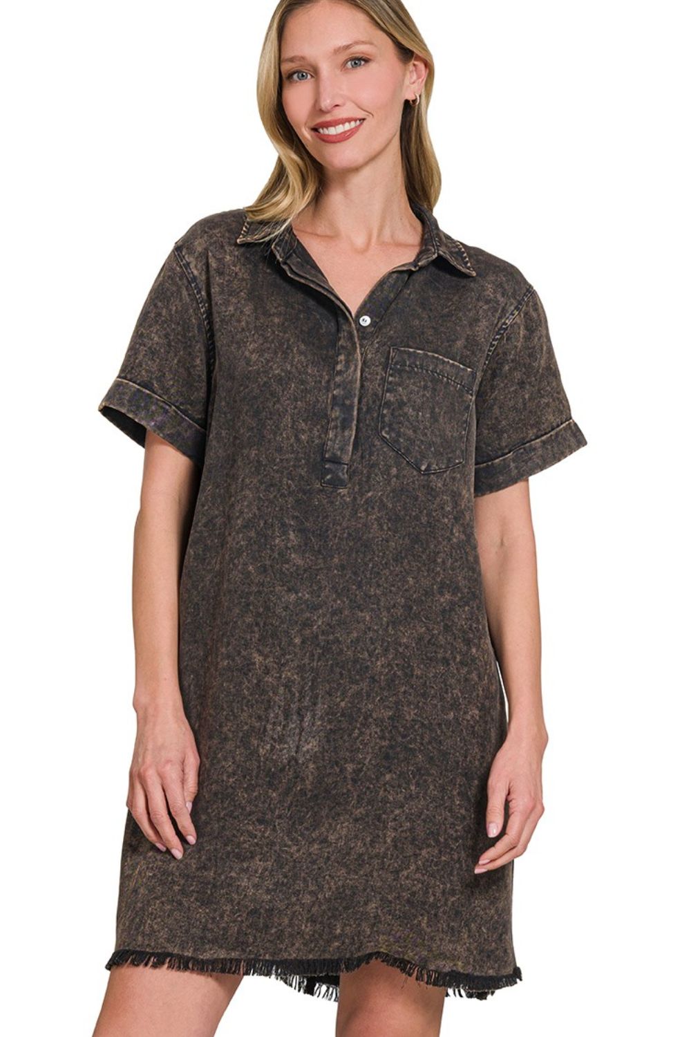 Tencel Mineral Washed Collared Shirts Dress