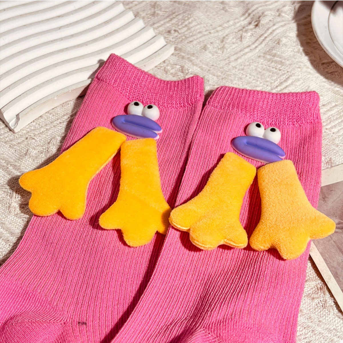 Cartoon Ribbed Knit Crew Socks