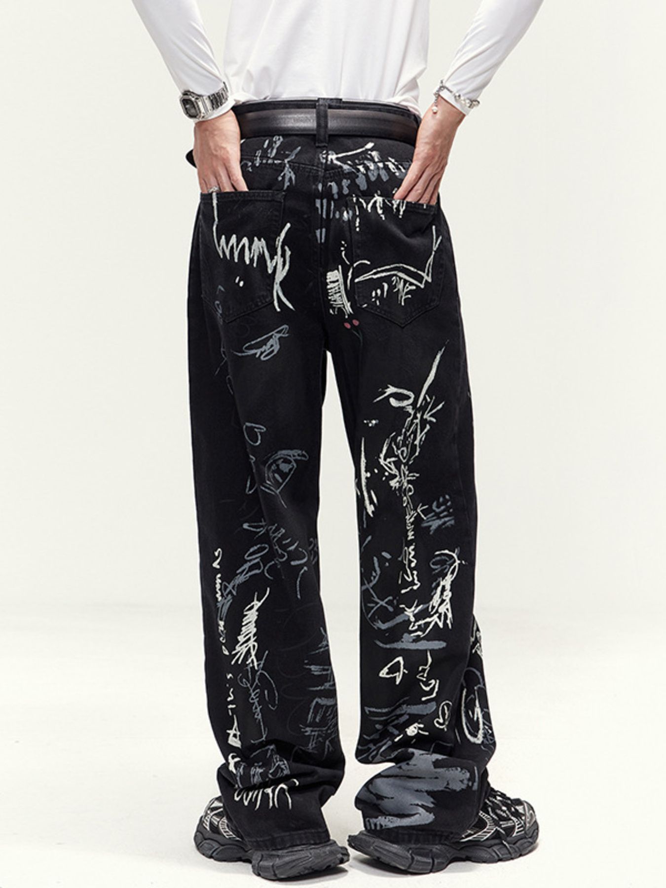 Men's Printed Wide Leg Jeans