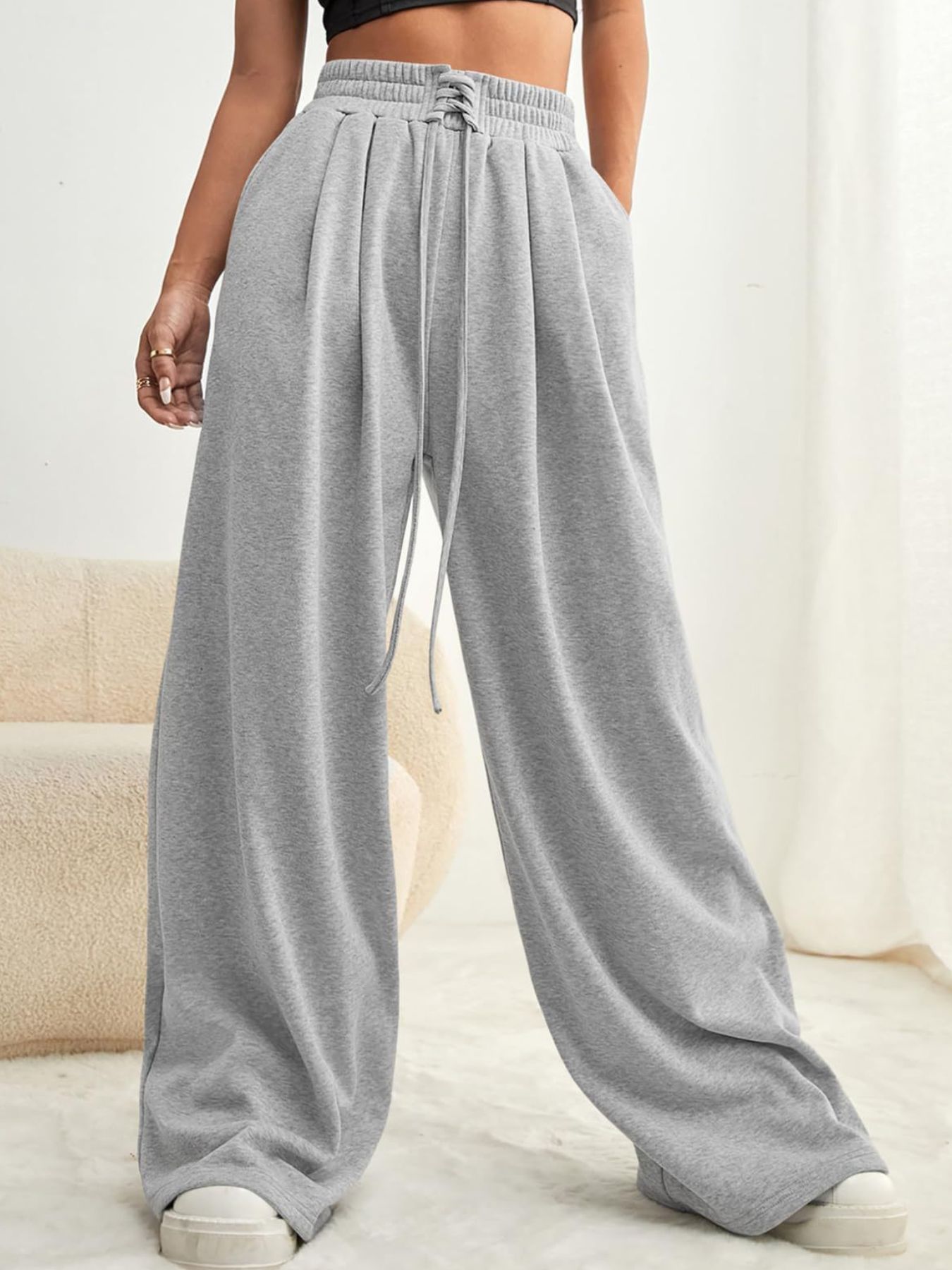 Drawstring Waist Wide Leg Pants
