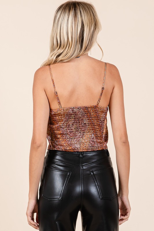 Paisley Patchwork Print Satin Cowl Neck Crop Cami