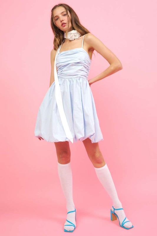 Ruched Detail Bubble Hem Mini Dress