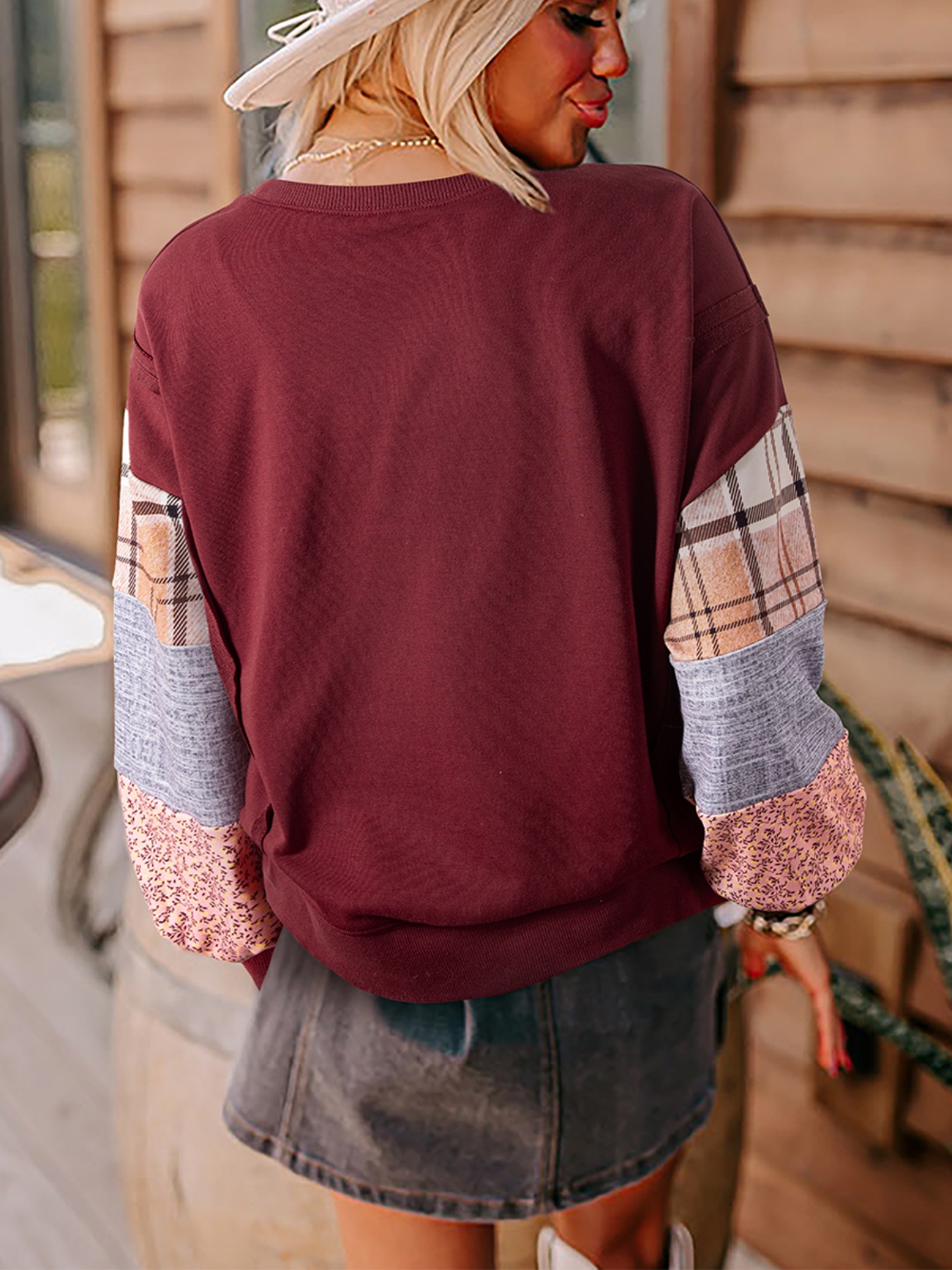 Multi-Pattern Long Sleeve Sweatshirt