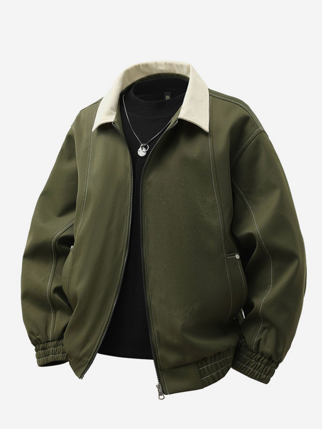 Men's Plus Size Collared Neck Zip-Up Jacket