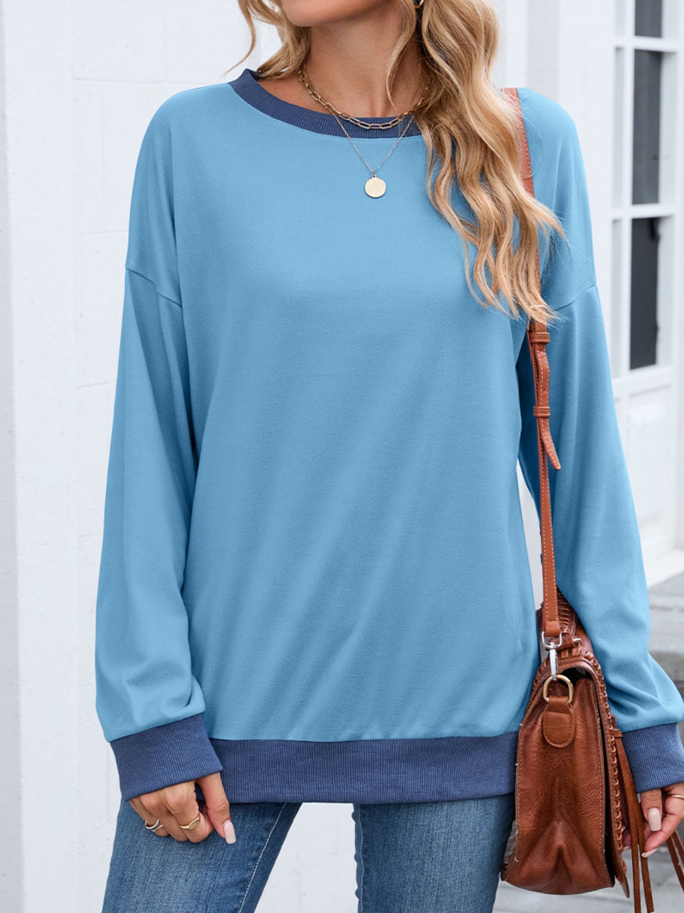 Contrast Trim Long Sleeve Sweatshirt
