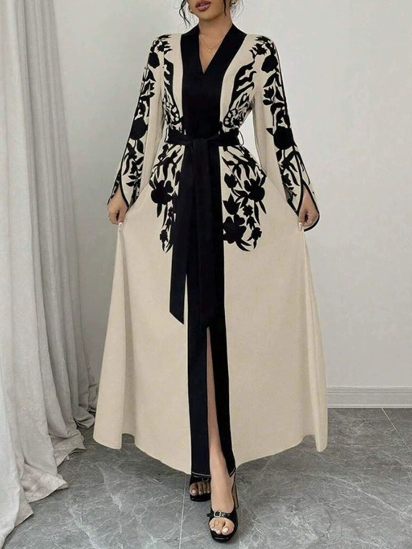 Printed Tie Waist Maxi Dress