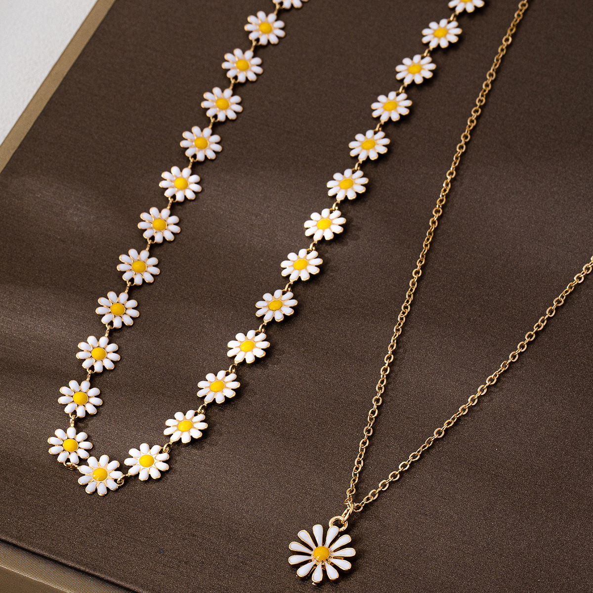 2 Piece 18K Gold-Plated Daisy Necklace