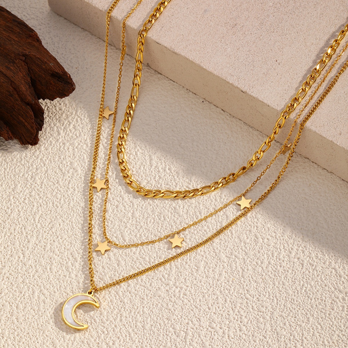 18K Gold-Plated Moon Three-Layered Necklace