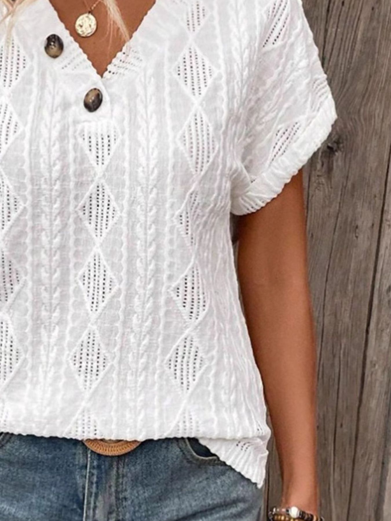 Textured V-Neck Short Sleeve Top