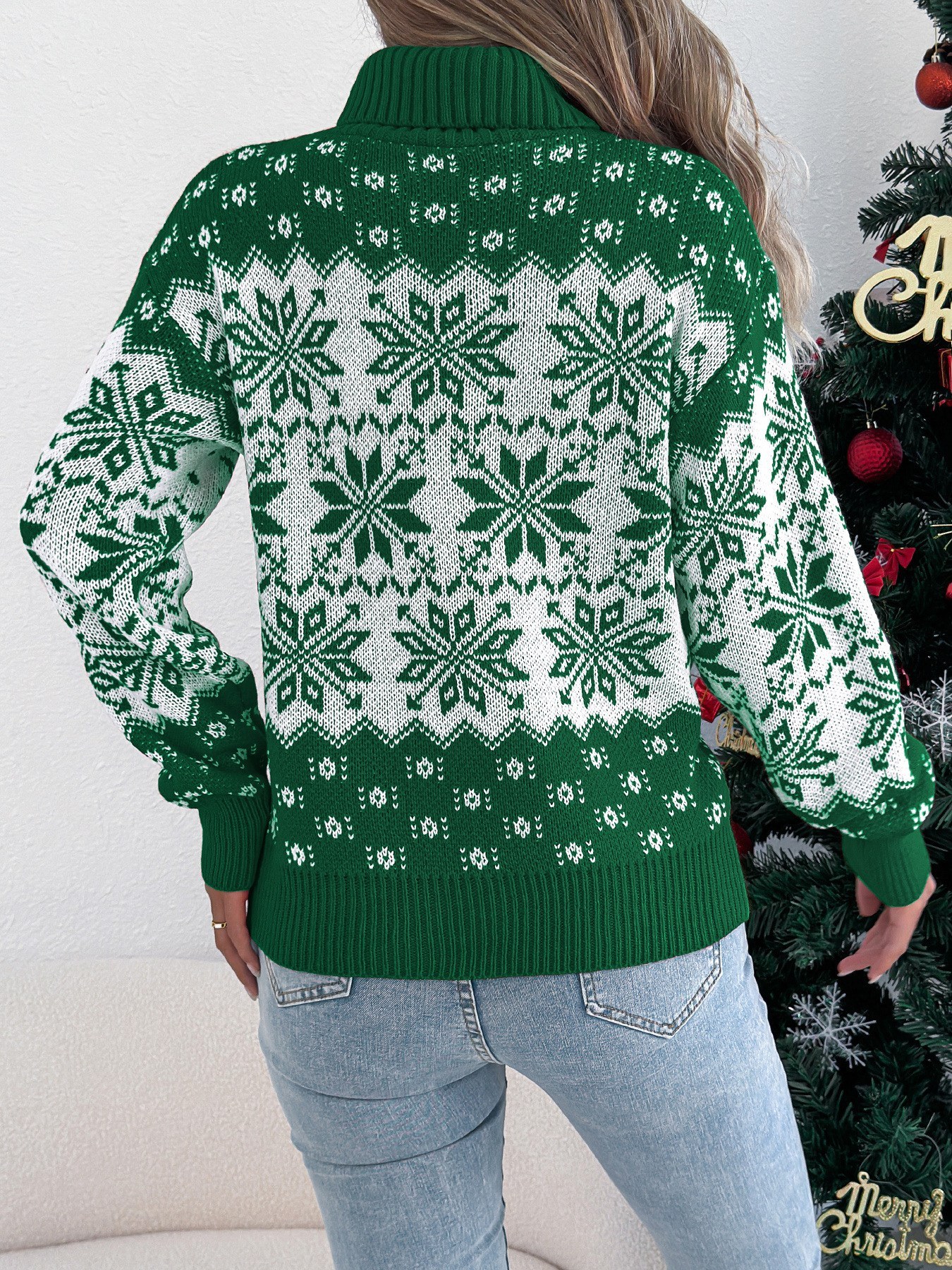 Christmas Snowflake Turtleneck Long Sleeve Sweater