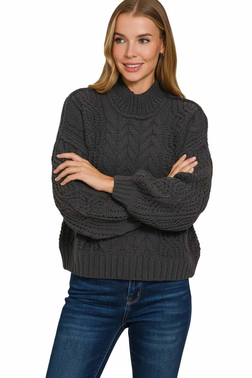 Cable-Knit Ribbed Turtleneck Sweater