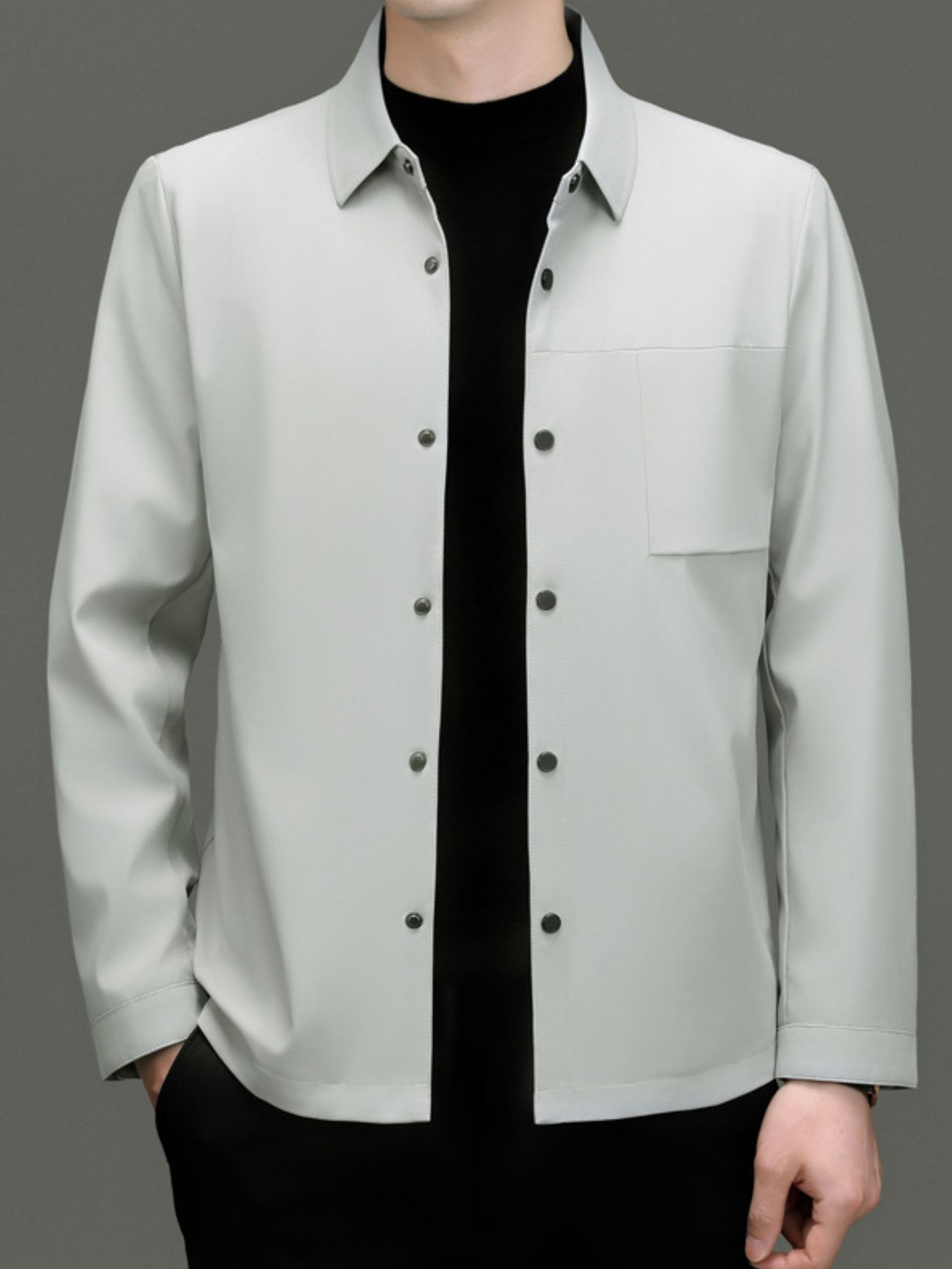 Men's Plus Size Button Up Long Sleeve Jacket