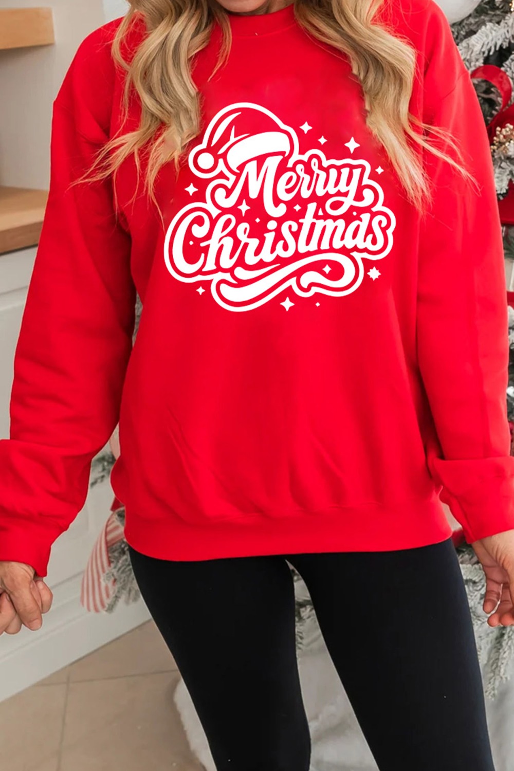 Merry Christmas Graphic Drop Shoulder Sweatshirt