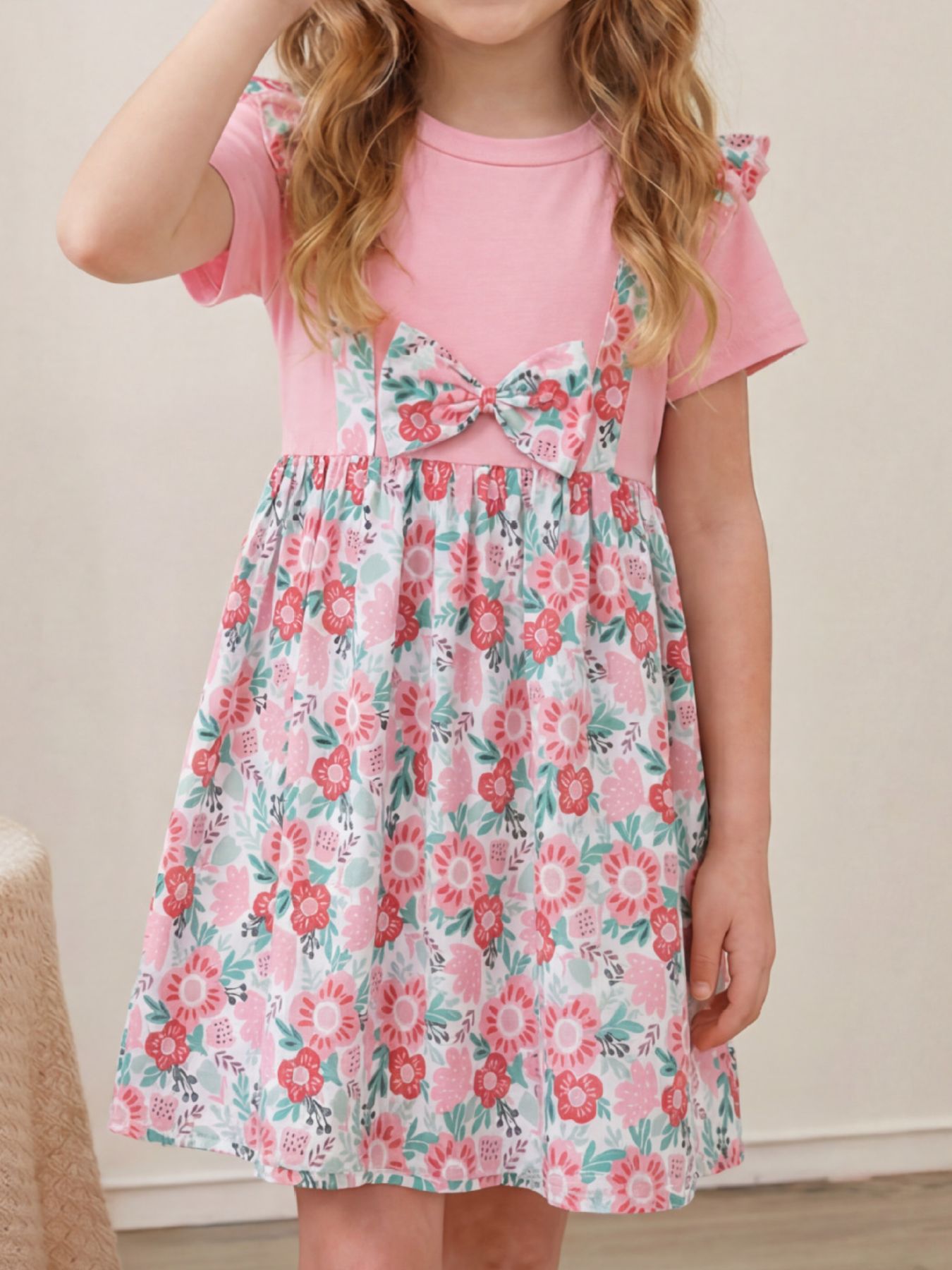 Children's Floral Print Bow Detail Dress 1