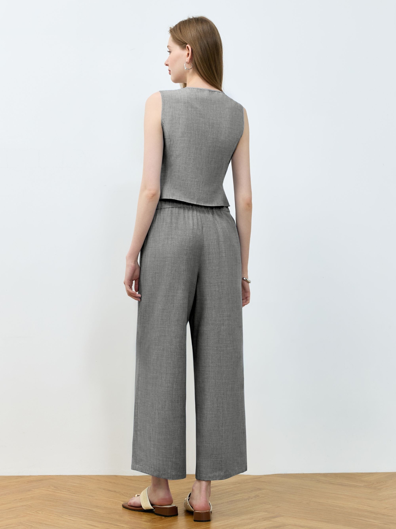 Tie Front Vest and Wide Leg Pants Set