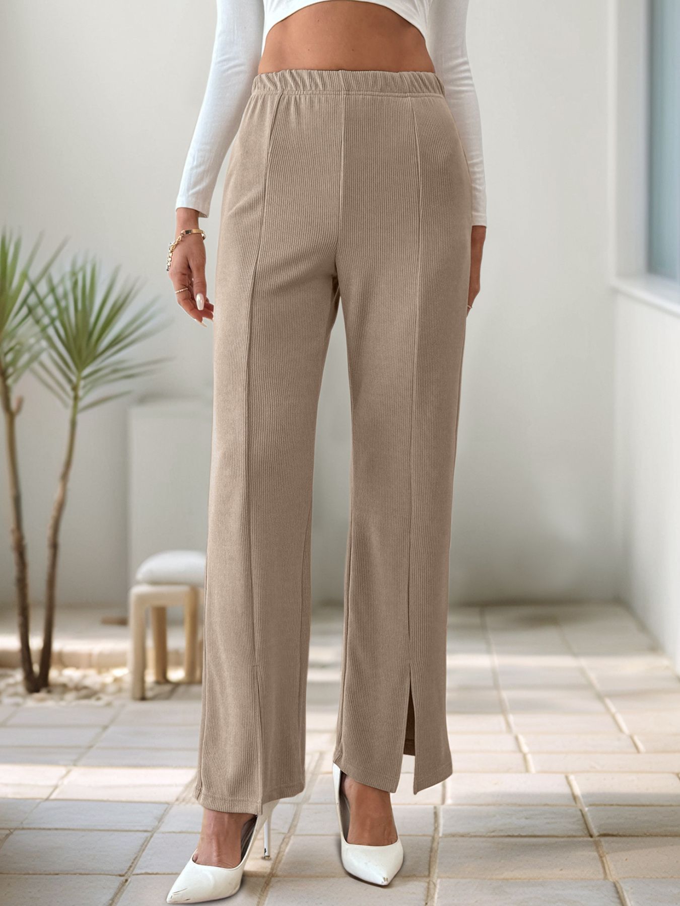 High-Waisted Slit Pants