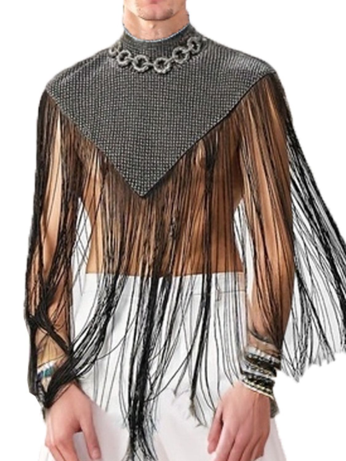 Men's Full Size Tassel Hem Mock Neck Cap Plus Size