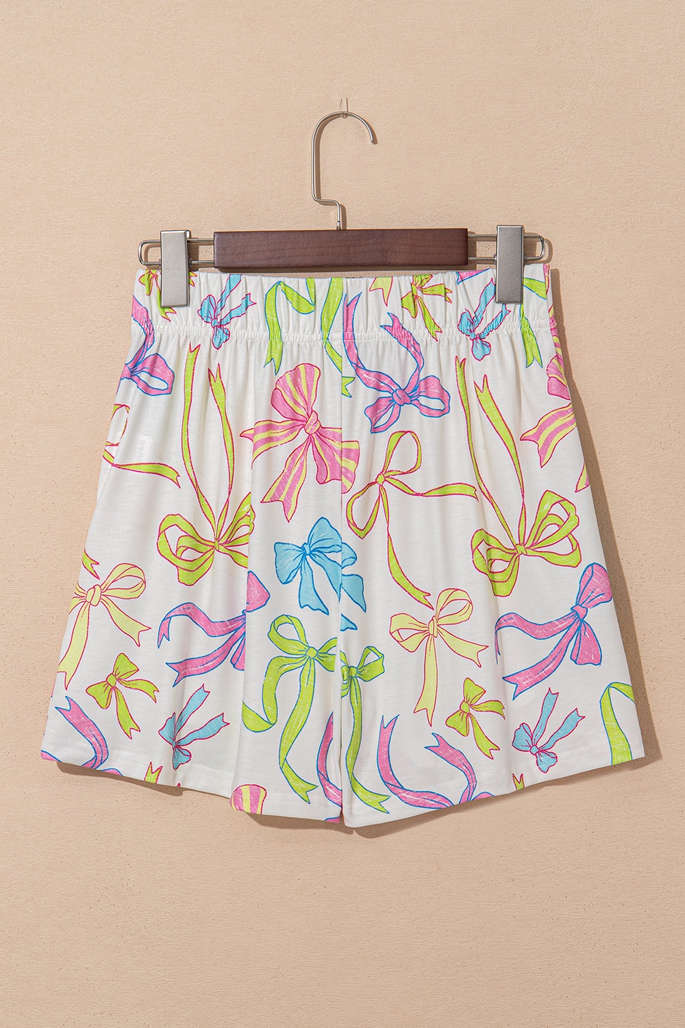 Cheerful Bow Print Elastic Pull On Casual Shorts