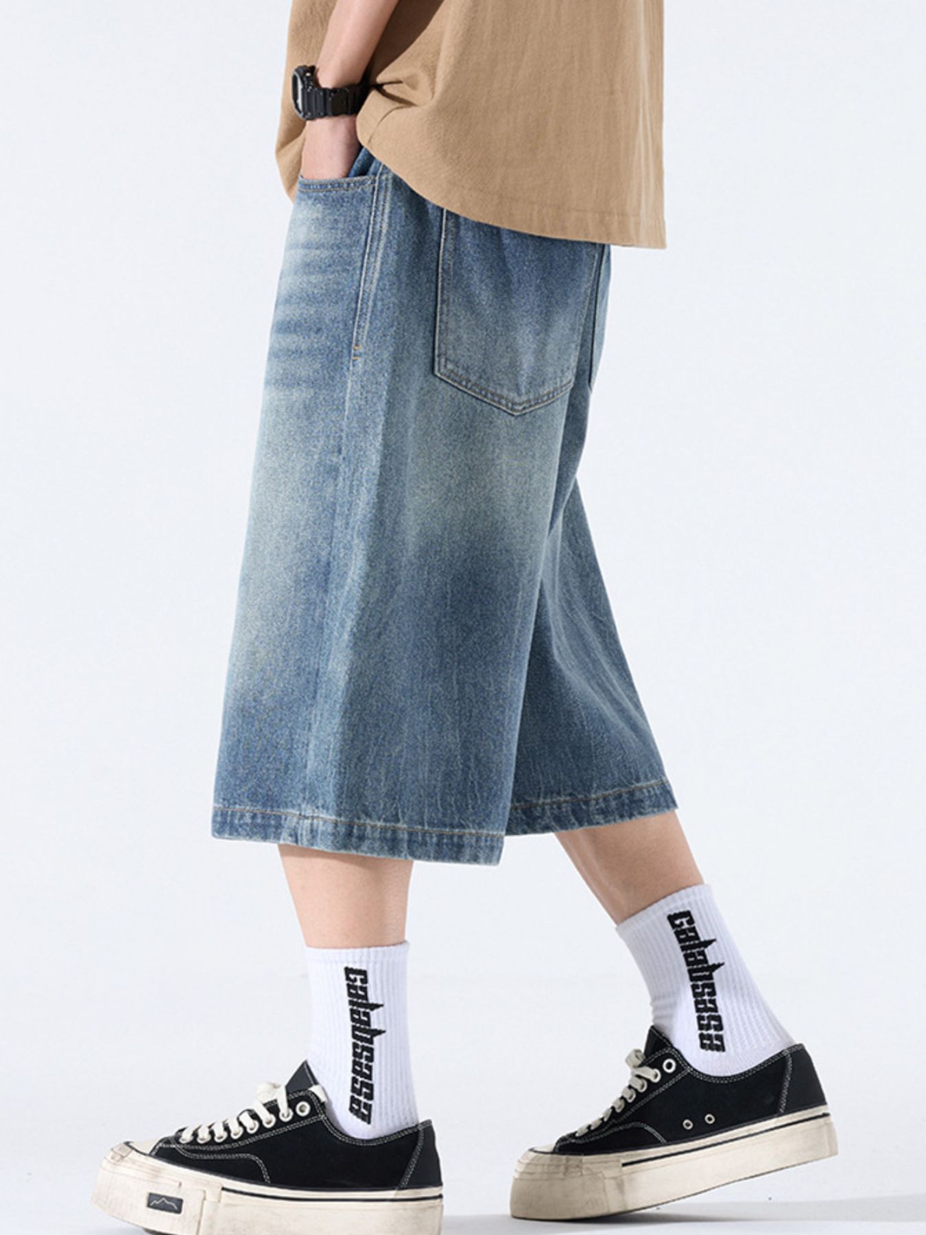 Men's Wide Leg Relaxed Fit Demin Shorts