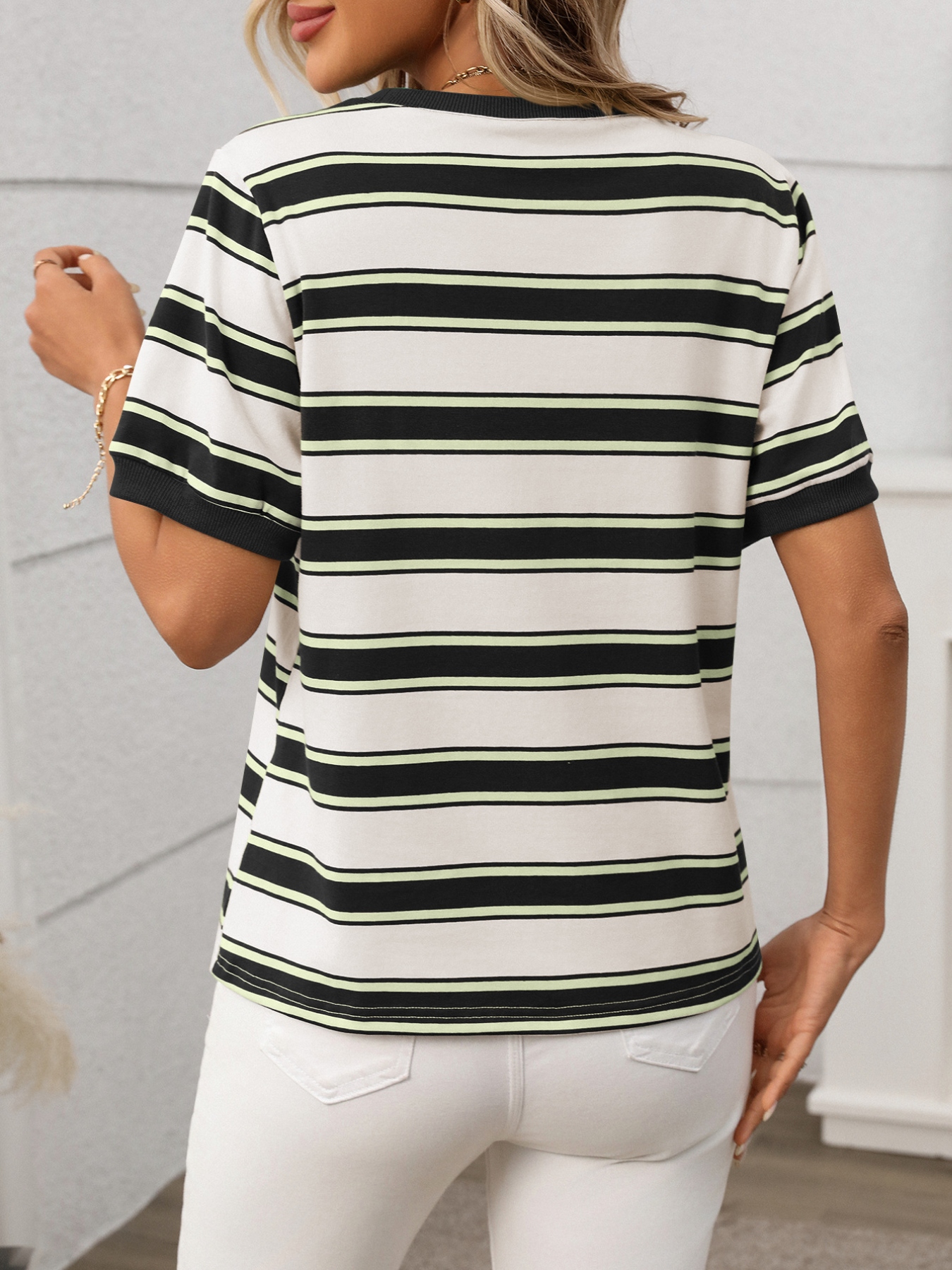 Striped Short Sleeve Crew Neck T-Shirt