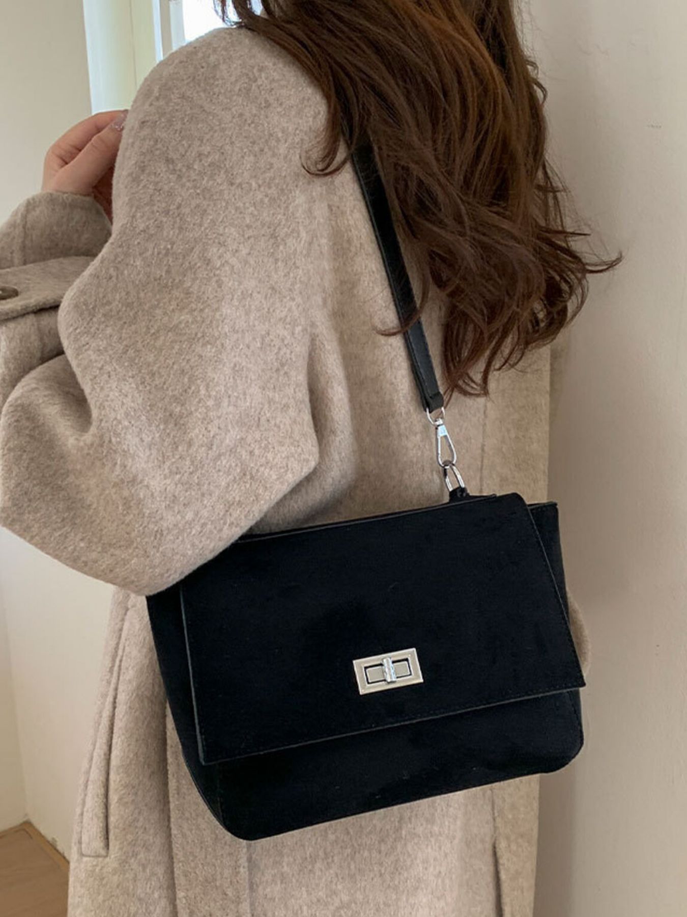 Suede Flap Crossbody Bag