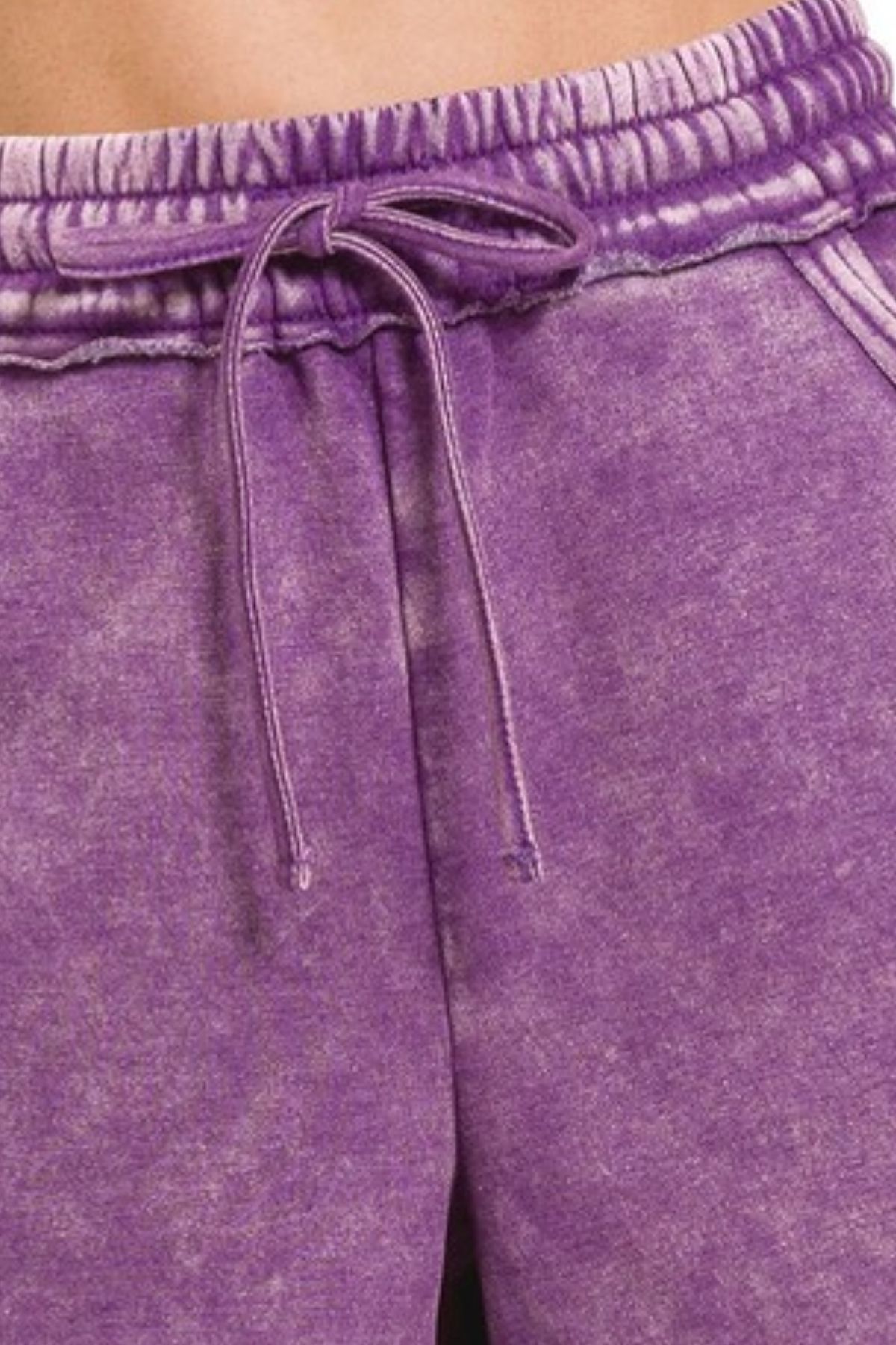 Acid Wash Fleece Drawstring Shorts With Pockets