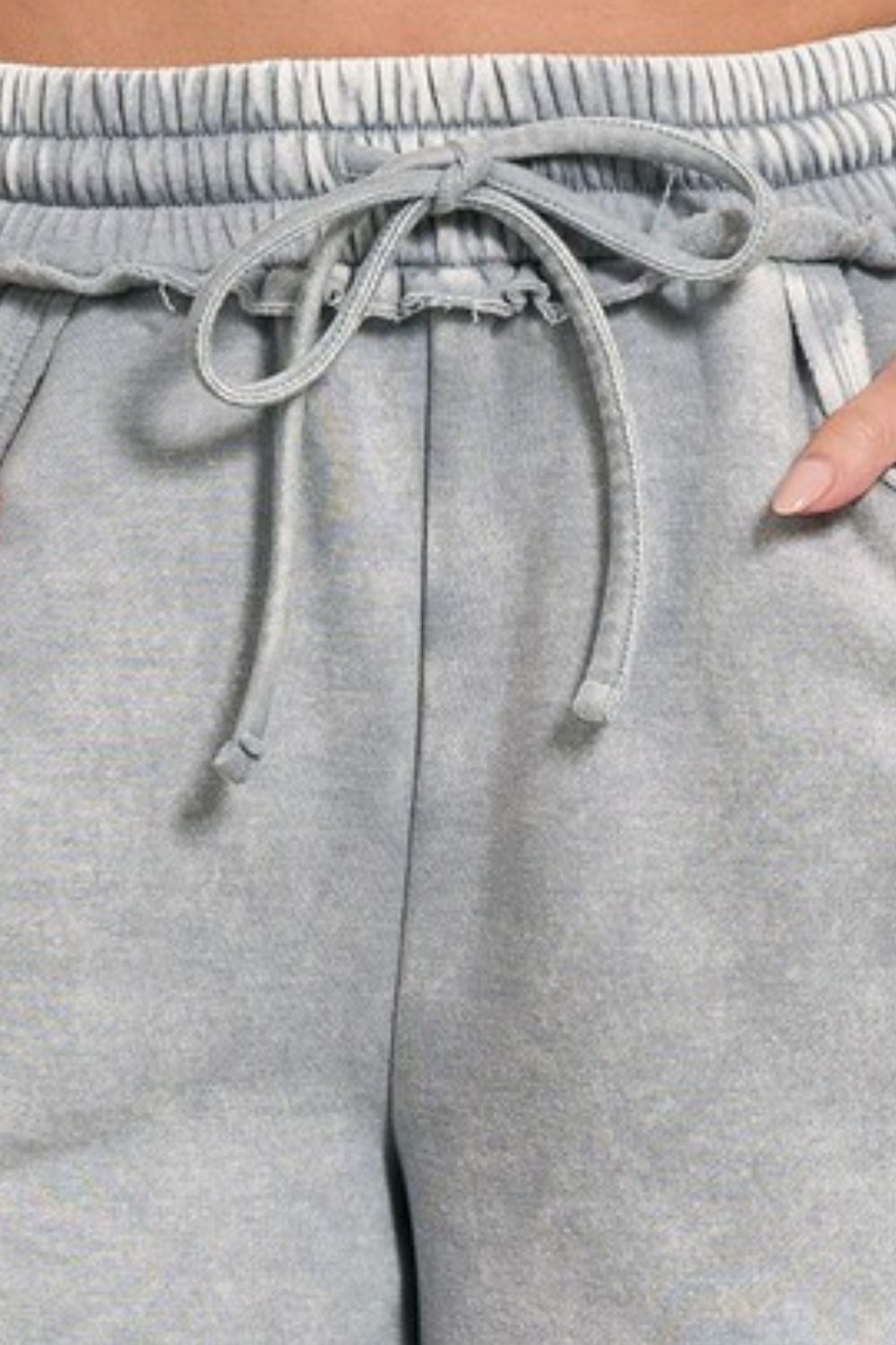 Acid Wash Fleece Drawstring Shorts With Pockets