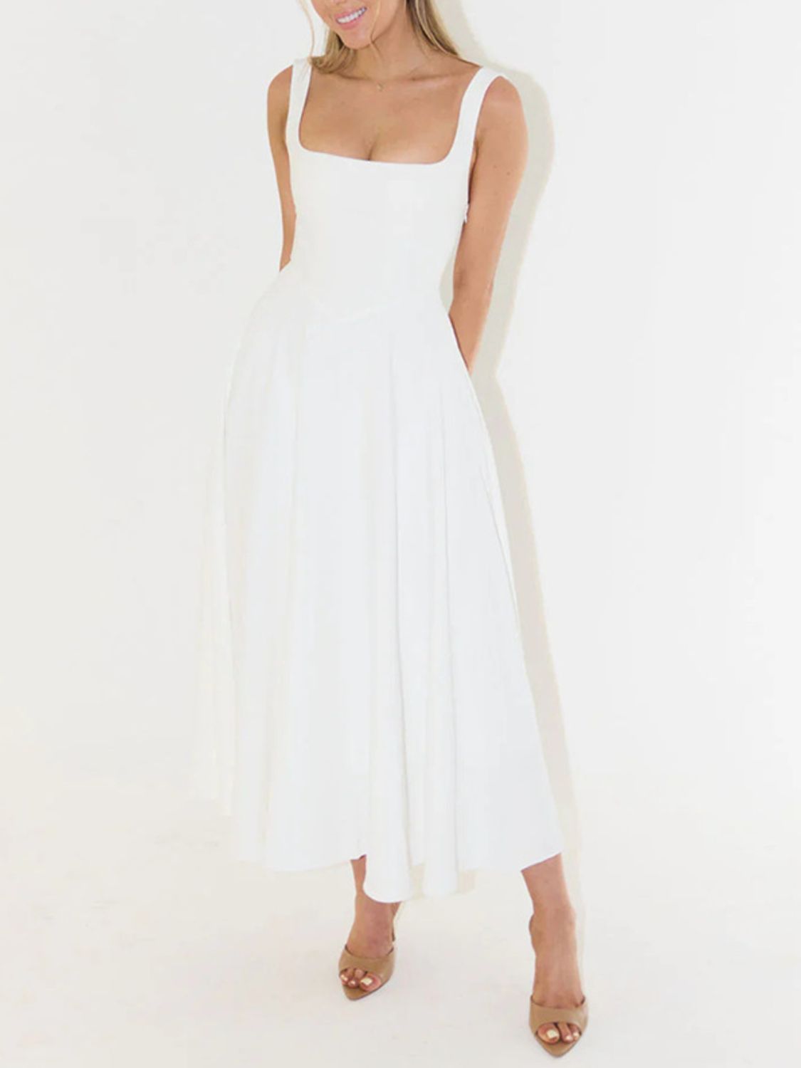 Square Neck Sleeveless Midi Dress