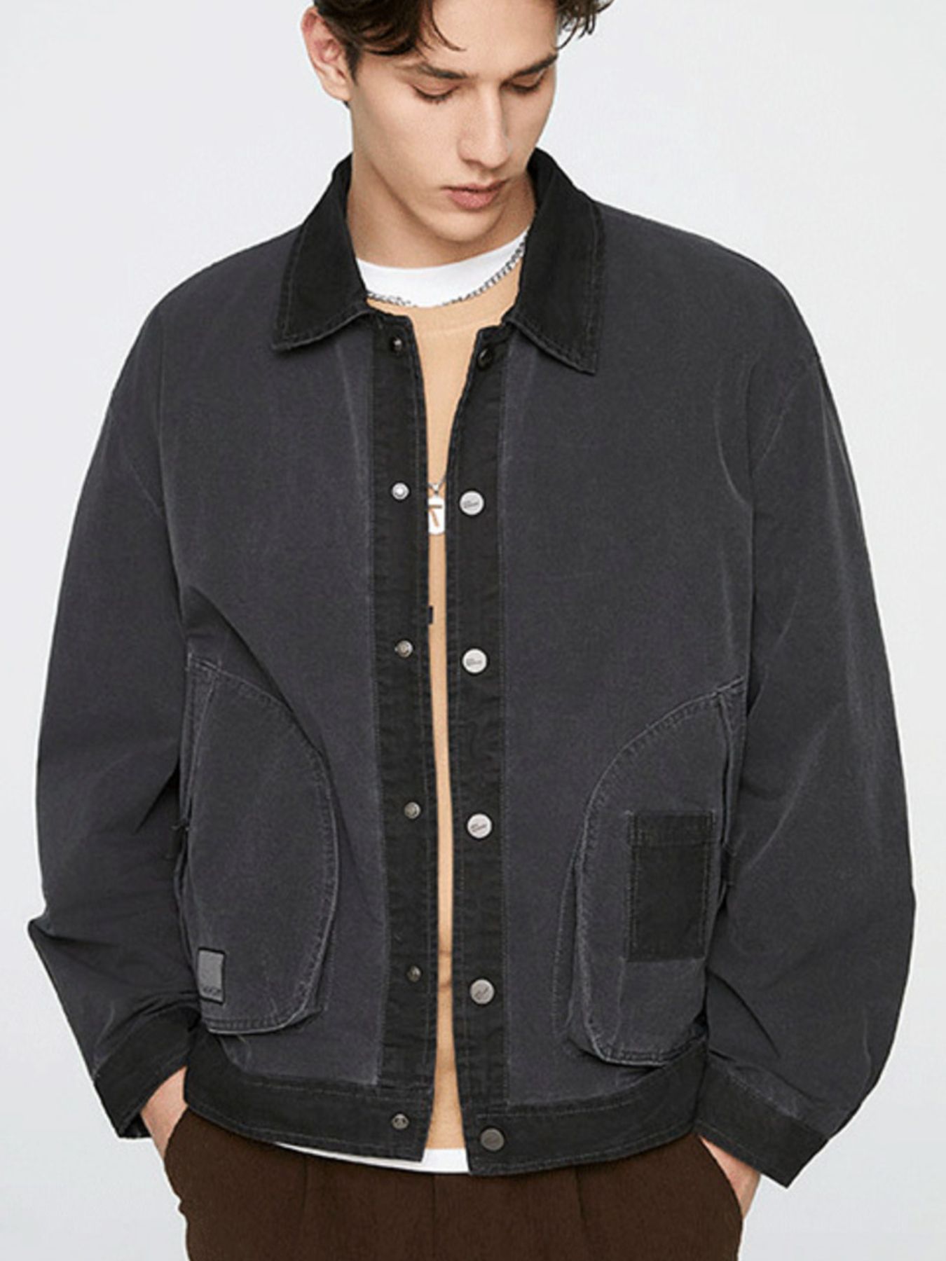 Men's Plus Size Snap Down Long Sleeve Jacket