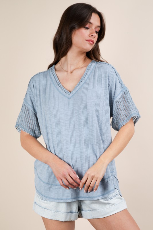 Oversized Contrast Knit Comfy Casual Top