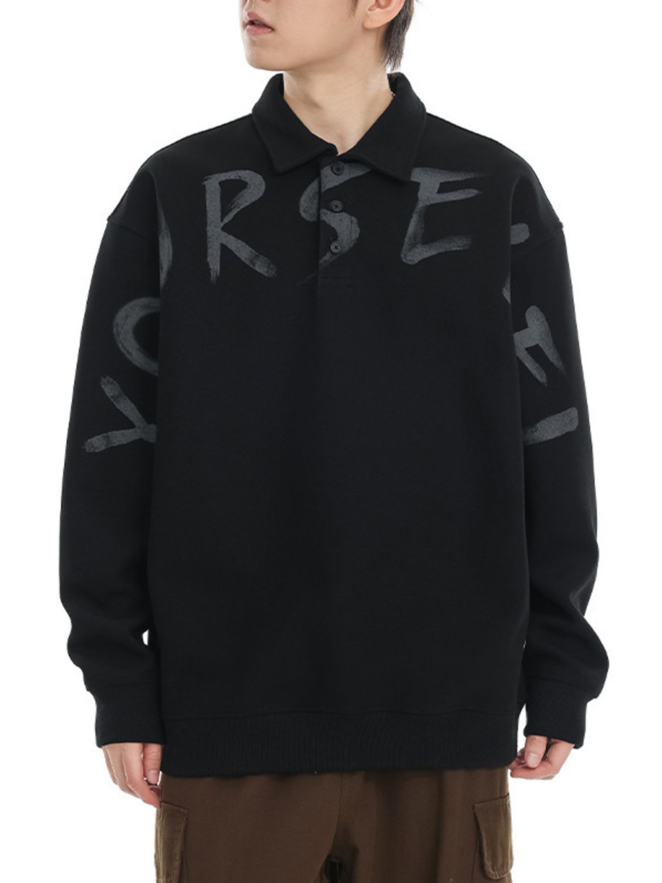 Men's Plus Size Letter Print Polo Collar Sweatshirt