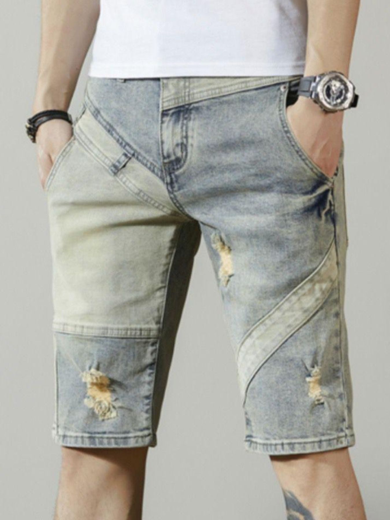 Men's Distressed Wash Denim Shorts