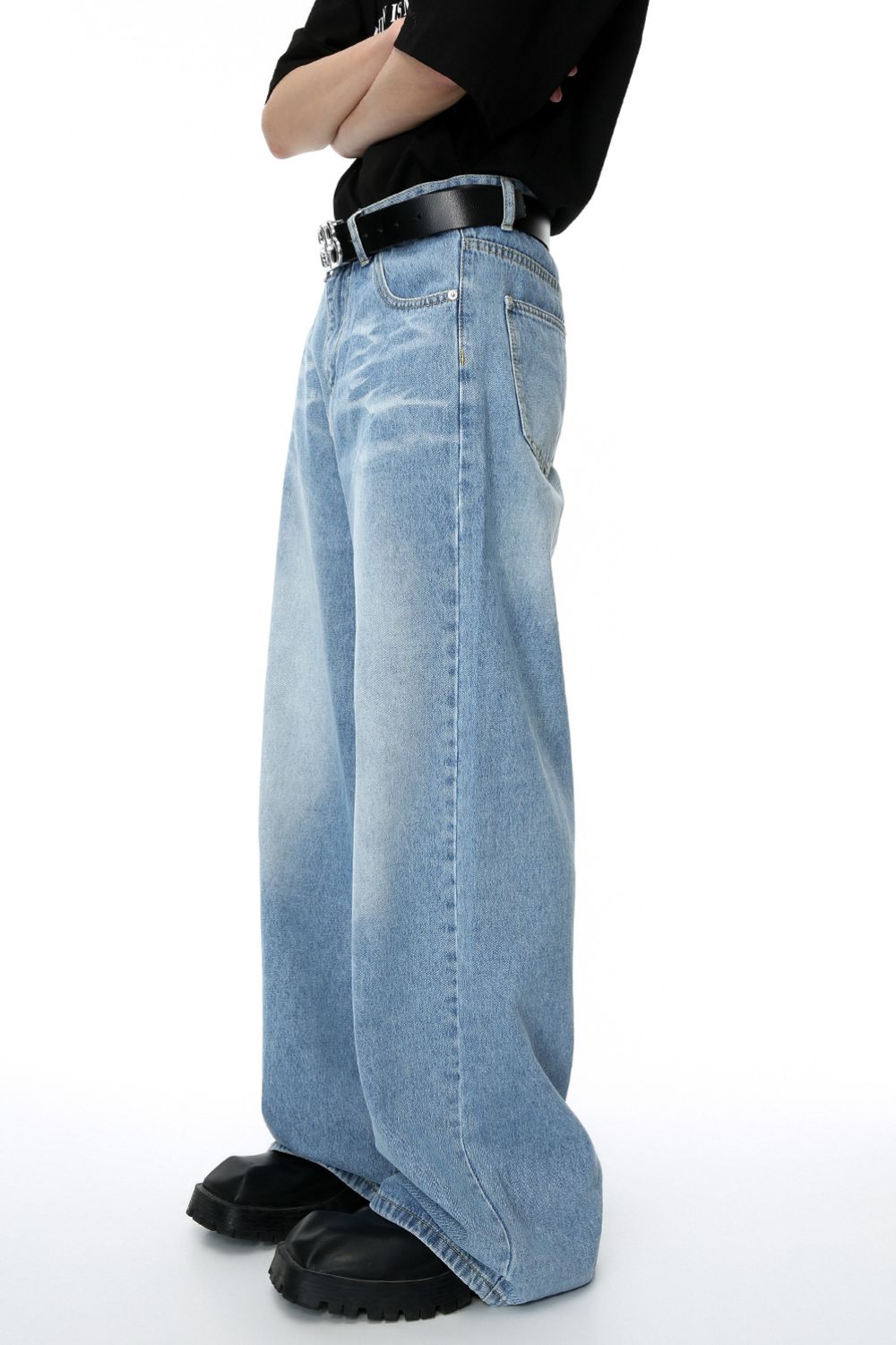 Mid Rise Wide Leg Men's Jeans with Pockets