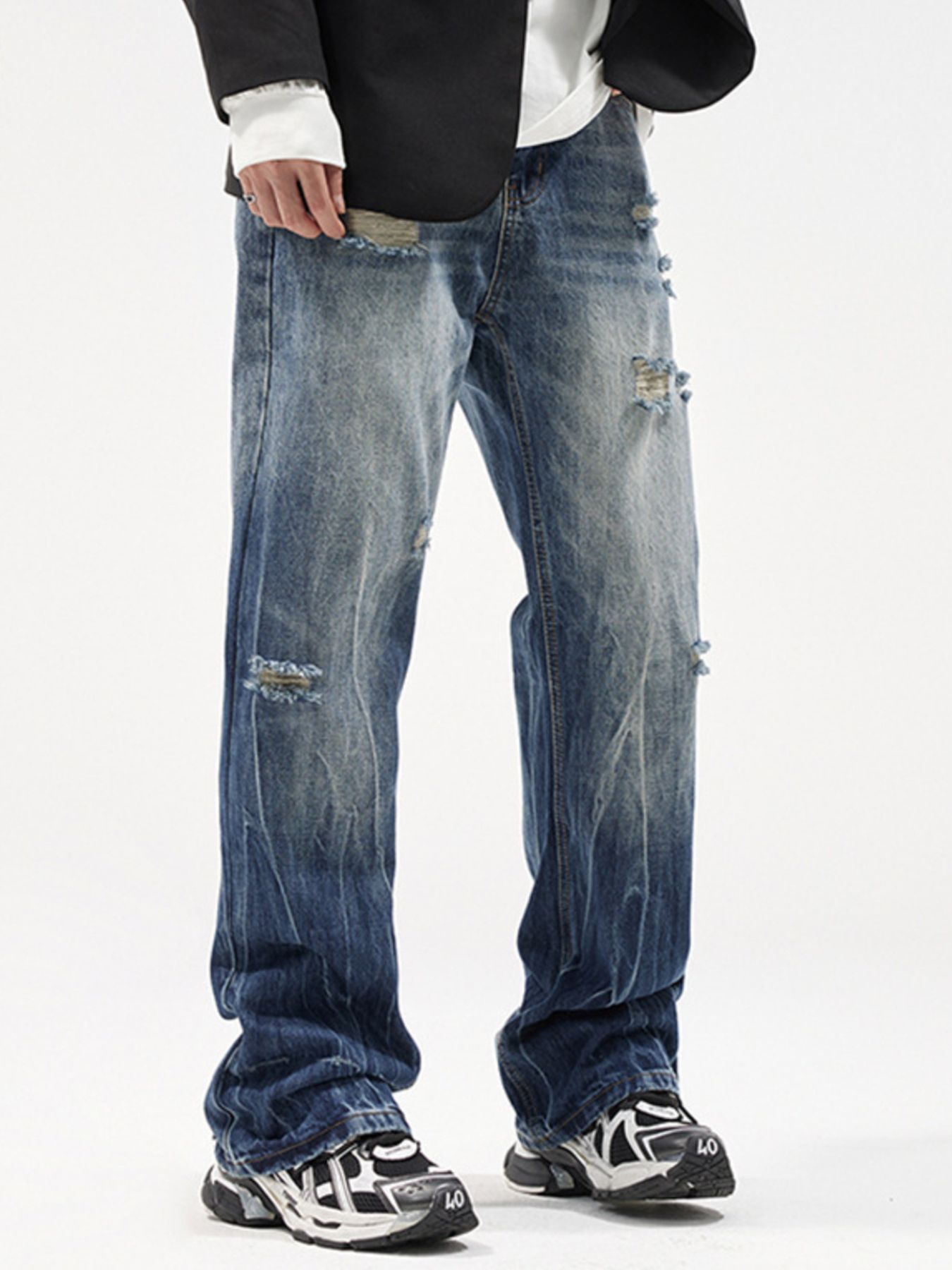 Men's Distressed Wide Leg Jeans