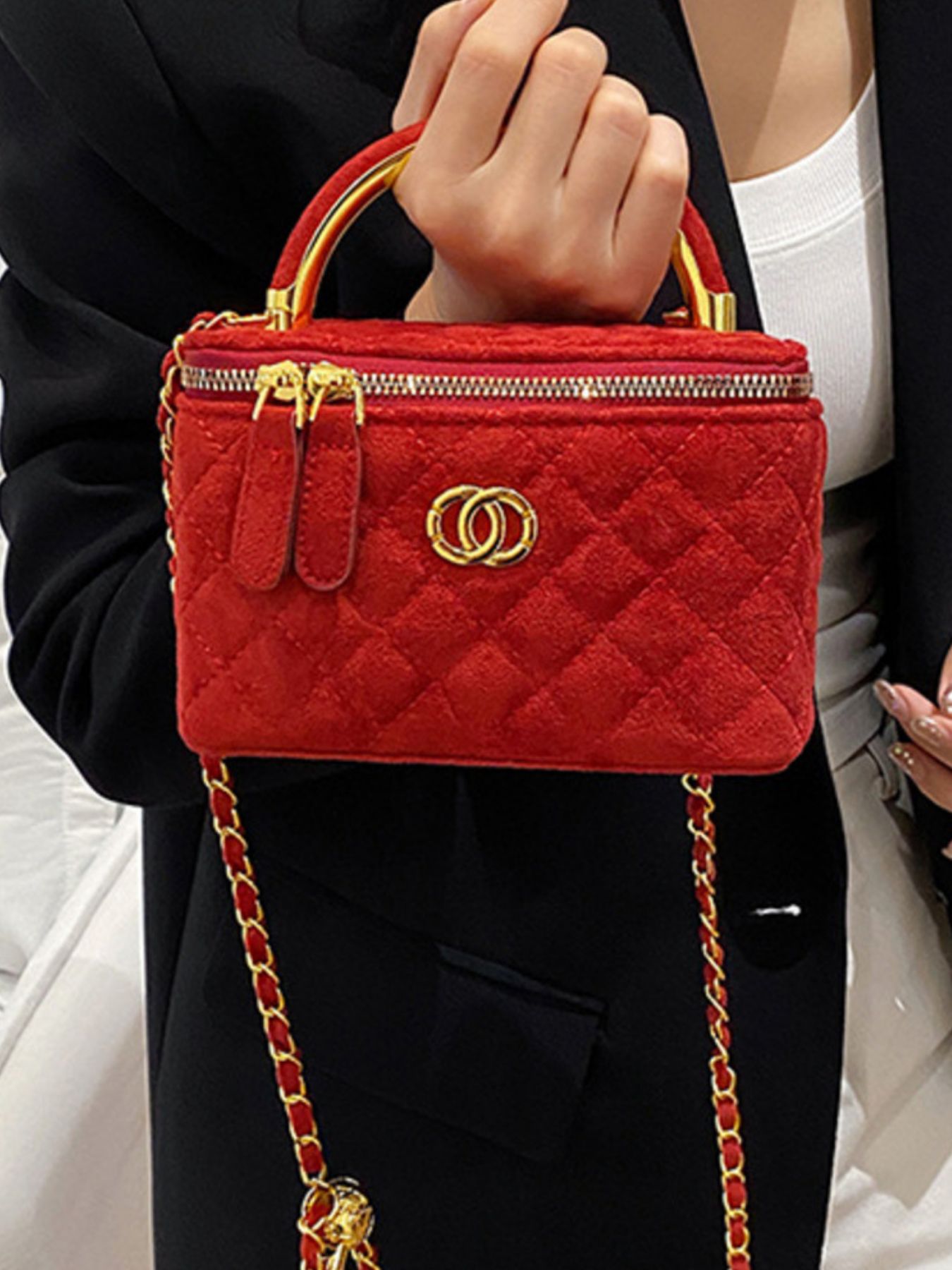 Quilted Top Handle Crossbody Bag