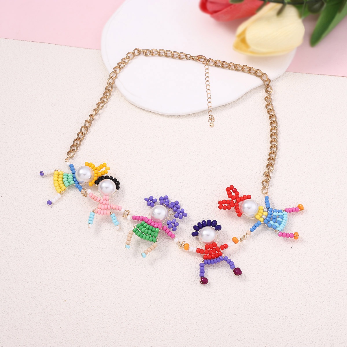 18K Gold-Plated Bead Charm Necklace