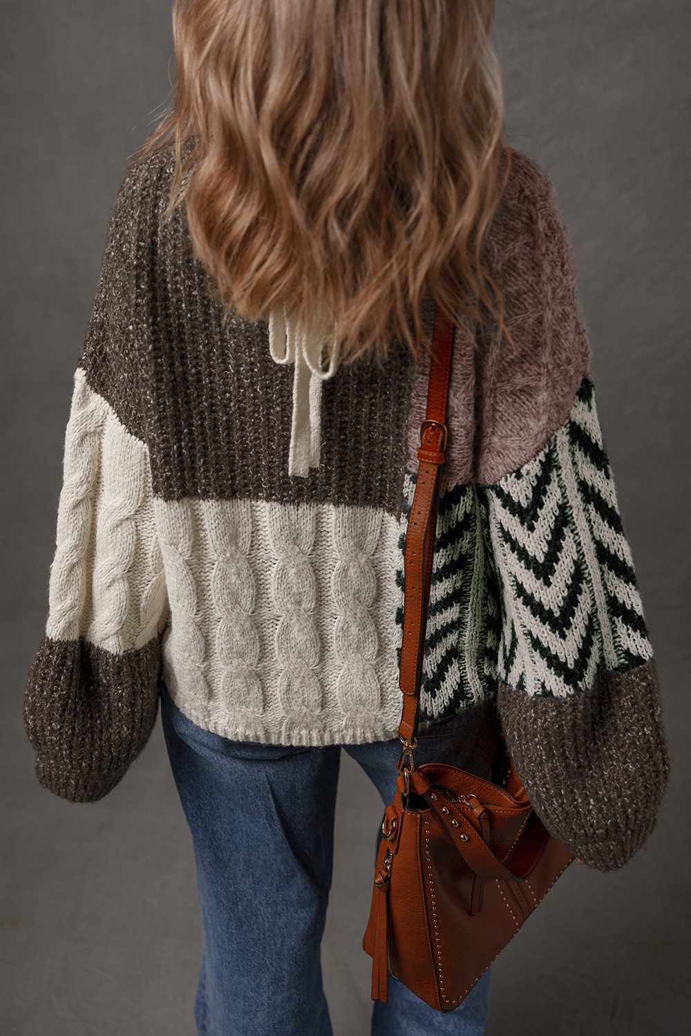 Color Block Cable Knit Sweater