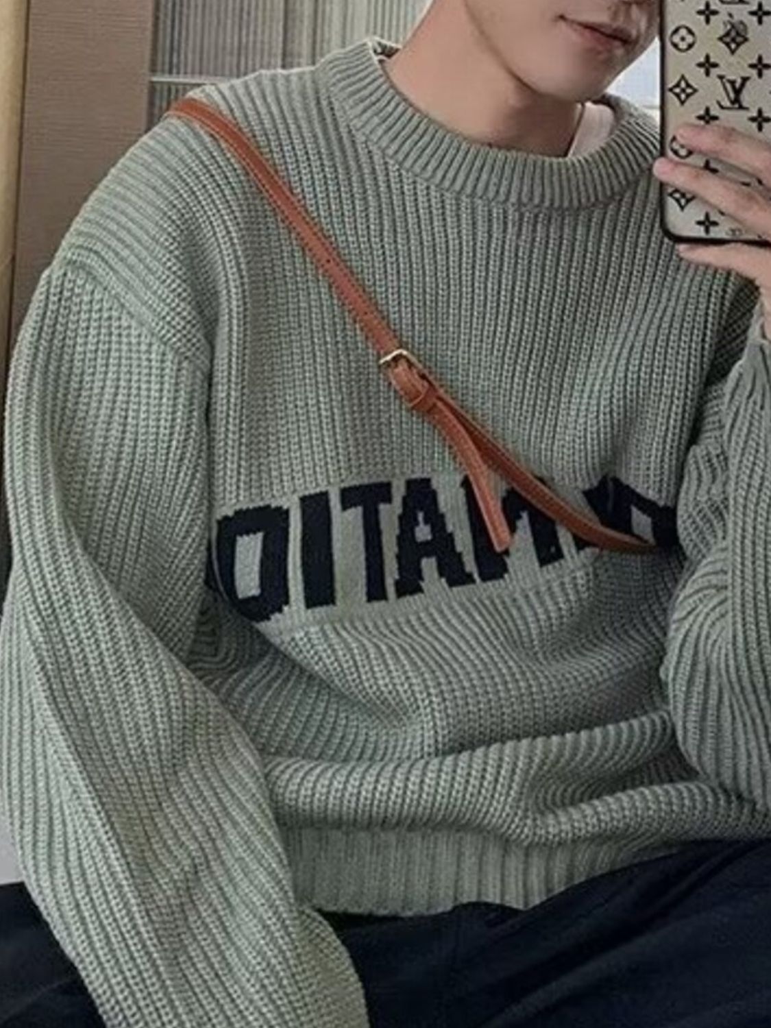 Men's Letter Crew Neck Knitted Sweater