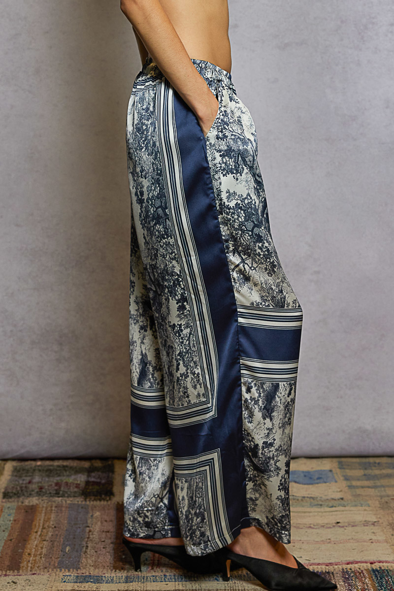 Floral Printed Woven Wide Leg Drawstring Pants