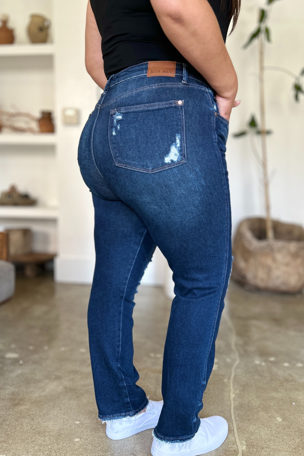 Full Size High Waist Rigid Magic Heavy Destroy Straight Jeans