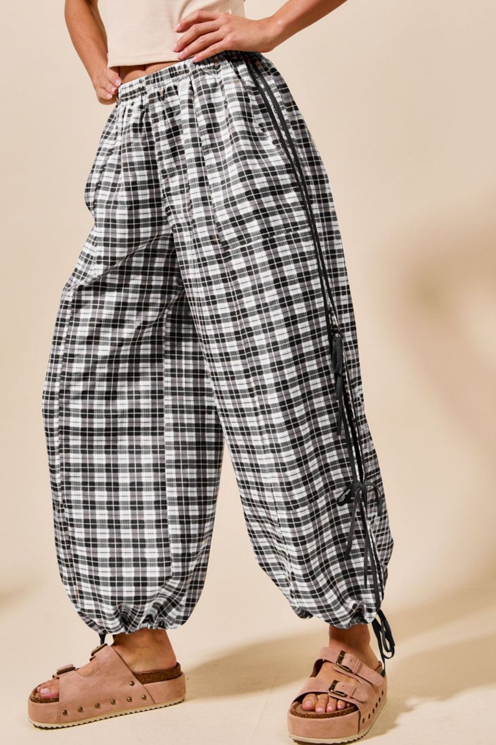 Plaid Elastic Waist Balloon Pants