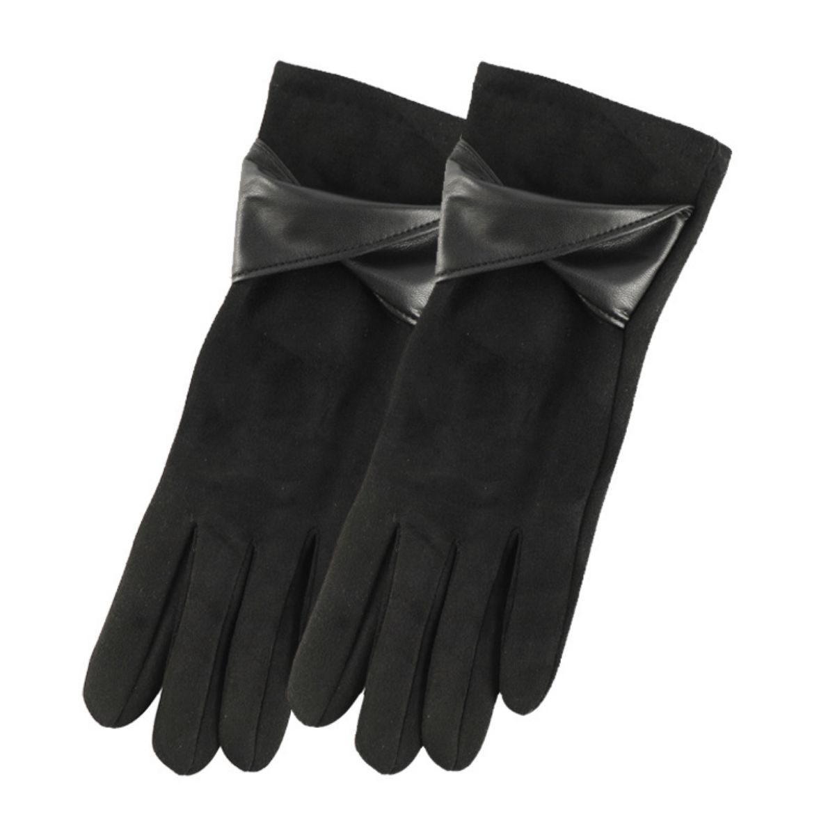 Warm Leather Trimmed Suede Gloves