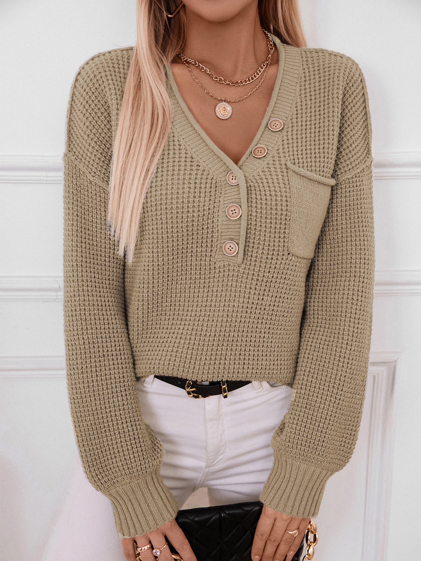 Button Detail Long Sleeve Sweater